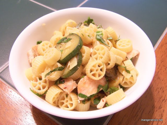 Smothered Yellow Squash and Zucchini with Chicken, Pasta, and Basil