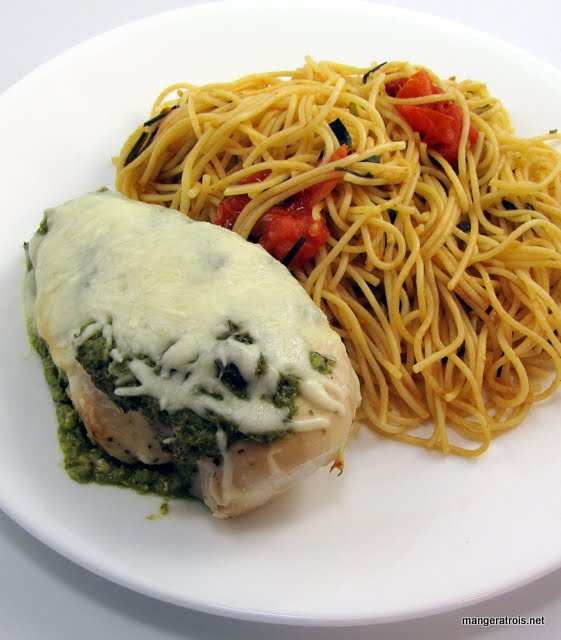 Spaghetti with Tomatoes, Chives and Lemon Basil